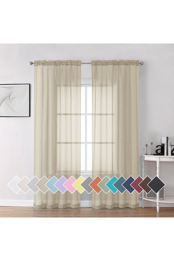 Window Sheer Curtains 84 inch Lengh 2 Panels for Living Room Privacy Semi Sheer Window Drapes for Bedroom Photography Backdrop Bathroom Home Office, 42W x 84L inches, Taupe, 7 FT Long