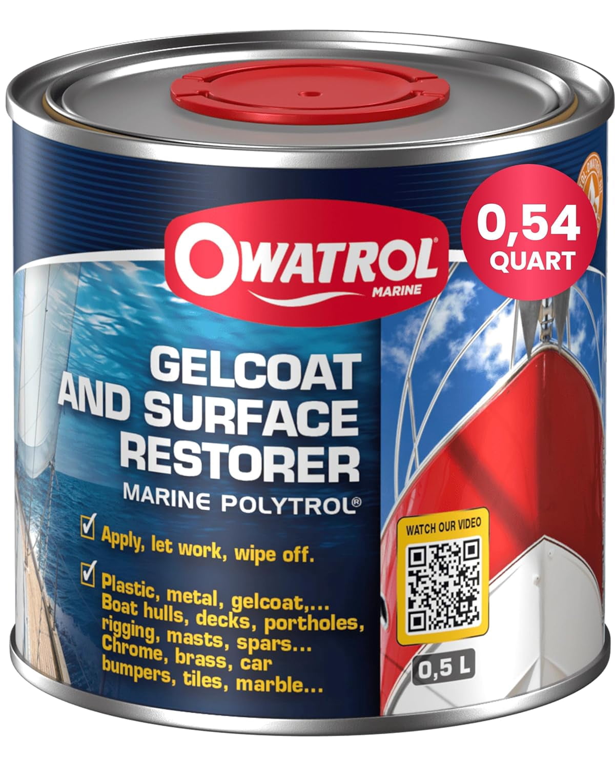 Owatrol Polytrol Gelcoat Restorer - 1 Quart Boat Surface Renewer | Revives Faded Fiberglass, Plastic & Metal | UV Protection