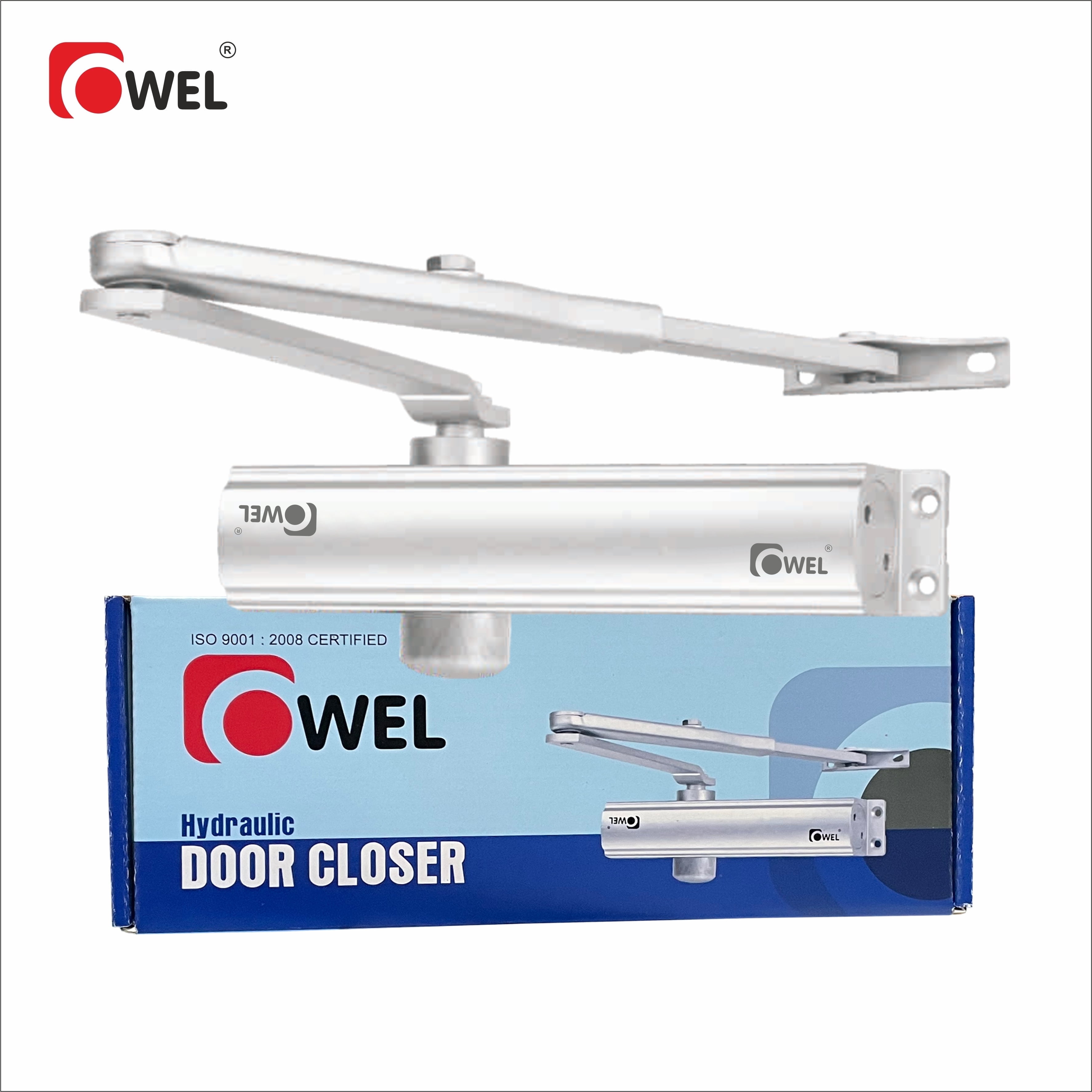 Owel Automatic Adjustable Grade 1, 7x3x2 Silver Aluminum Smooth Hydraulic Parallel Arm Door Closers, 2 Piece