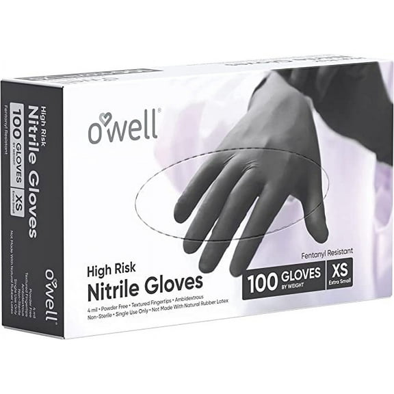 OWELL Black Nitrile Gloves - 4 Mil Food Safe Disposable Gloves - Latex-Free, Powder-Free, Medical Exam & Chemical Resistant (MEDIUM, 100, Count)