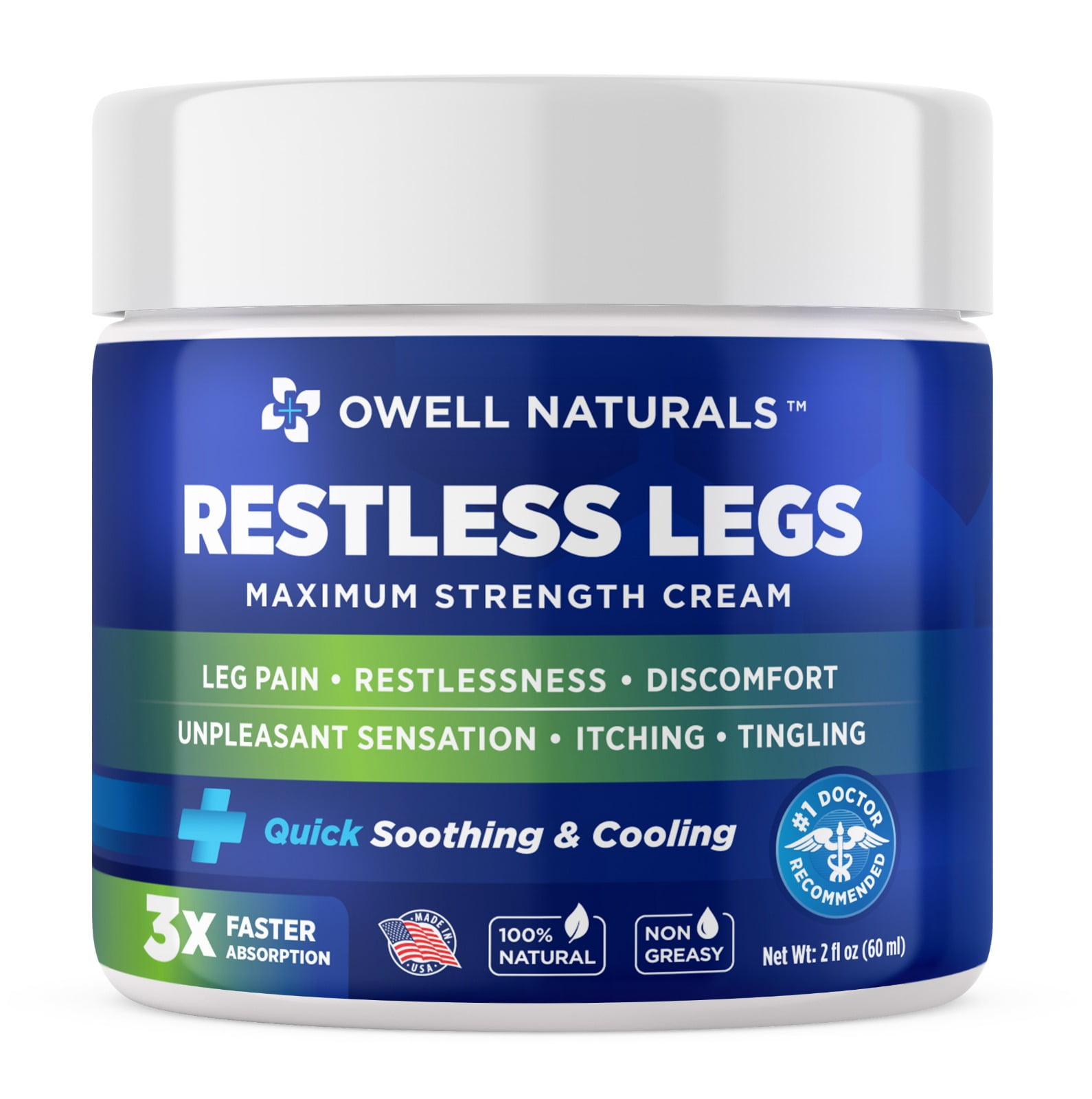 OWELL NATURALS Restless Legs Cream Relief Cream 2 oz FastActing