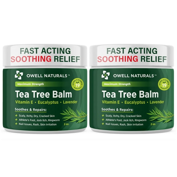 Owell Naturals Tea Tree Balm Dry Cracked Skin, Athlete Feet, 2 Fl Oz (Pack of 2)