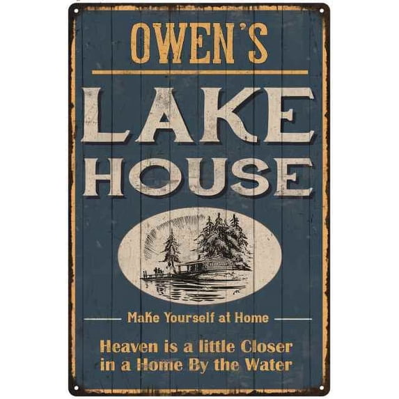 OWEN'S Lake House Blue Cabin Home Decor 8 x 12 High Gloss Metal 208120038496