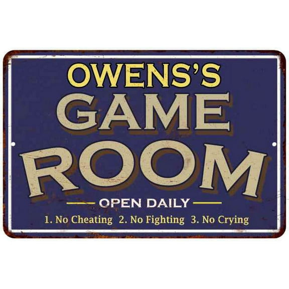 OWENS'S Blue Game Room Gift Sign Metal 8 x 12 High Gloss Metal 208120002338