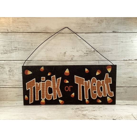 OWI Halloween Decor - Canvas Primitive Trick Treat Candy Corn Sign