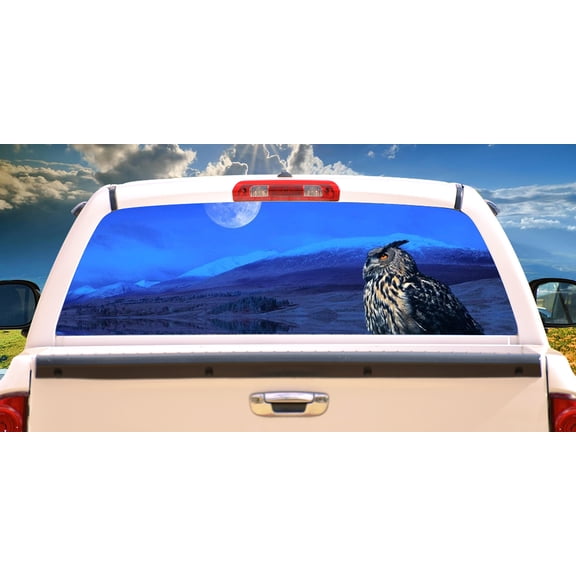 OWL 1 16"x54" Rear Window Graphic compact pickup truck tint film back view thru vinyl
