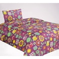thumbnail image 1 of Owl Purple 3pc Twin Bed Sheet Set Fresh New Bedding Look For Any Room in Any Season Playful Gift with Printed Pattern New, 1 of 4