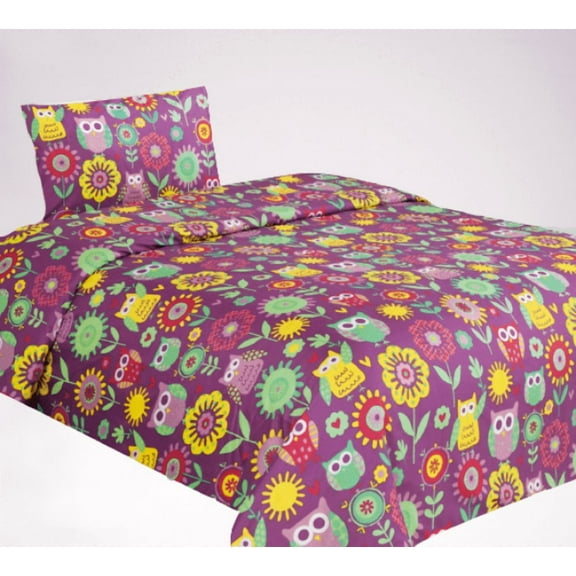 Owl Purple 3pc Twin Bed Sheet Set Fresh New Bedding Look For Any Room in Any Season Playful Gift with Printed Pattern New