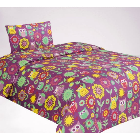 Owl Purple 3pc Twin Bed Sheet Set Fresh New Bedding Look For Any Room in Any Season Playful Gift with Printed Pattern New