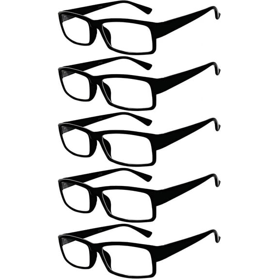 OWL 5 Pack Reading Glasses for Men and Women Black Rectangular Readers