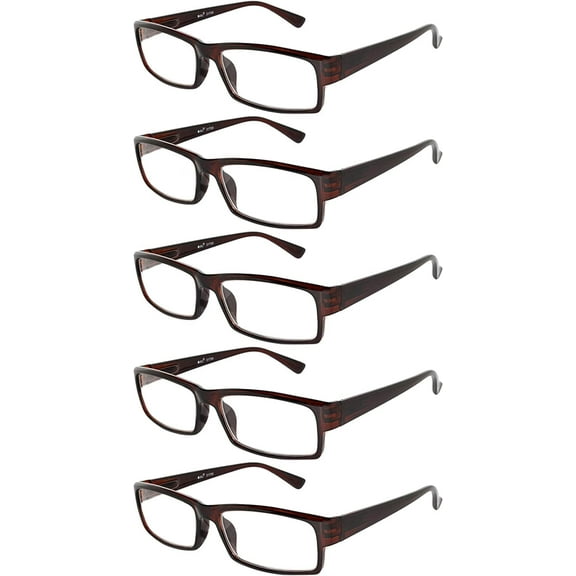 OWL 5 Pack Reading Glasses for Men and Women Brown Rectangular Readers