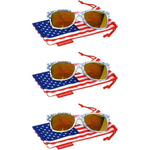 OWL American Flag Sunglasses for Men Women UV400 Protection 4th of July Sunglasses (3 Pack)