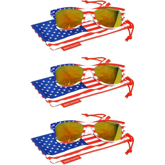 OWL American Flag Sunglasses for Men Women UV400 Protection 4th of July Sunglasses (3 Pack)