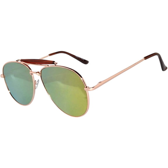 OWL Aviator Sunglasses Gold Metal Frame with Browbar for Men and Women