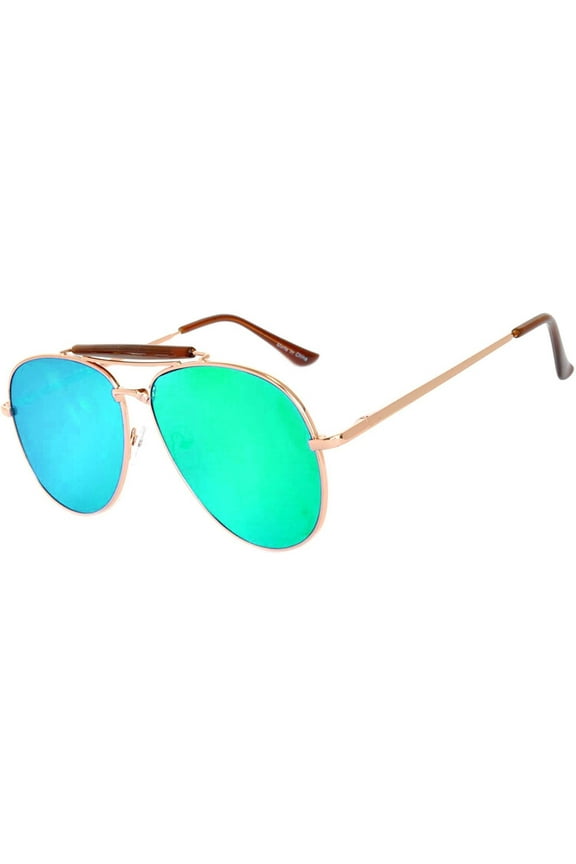 Aviator Sunglasses Gold Metal Frame with Browbar for Men and Women