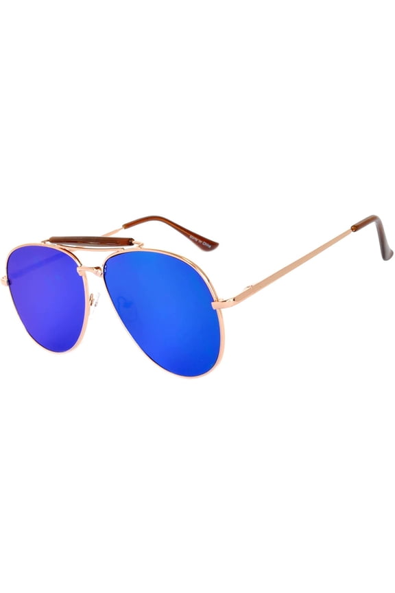 Aviator Sunglasses Gold Metal Frame with Browbar for Men and Women