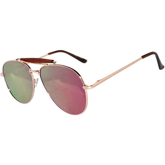 OWL Aviator Sunglasses Gold Metal Frame with Browbar for Men and Women