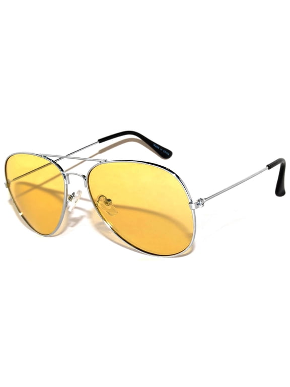 Aviator Sunglasses Silver Metal Frame Yellow Lens for Men and Women