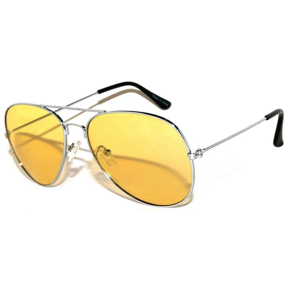 OWL Aviator Sunglasses Silver Metal Frame Yellow Lens for Men and Women