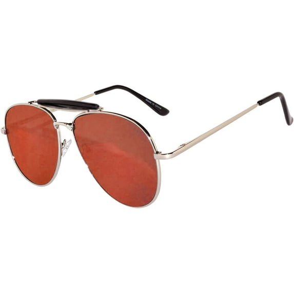 OWL Aviator Sunglasses Silver Metal Frame with Browbar for Men and Women