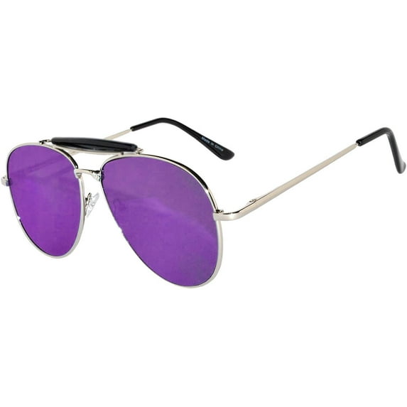 OWL Aviator Sunglasses Silver Metal Frame with Browbar for Men and Women