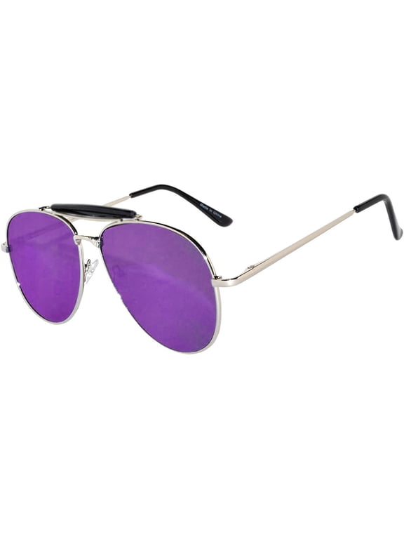 Aviator Sunglasses Silver Metal Frame with Browbar for Men and Women