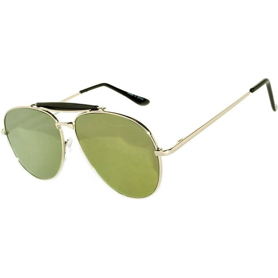 OWL Aviator Sunglasses Silver Metal Frame with Browbar for Men and Women