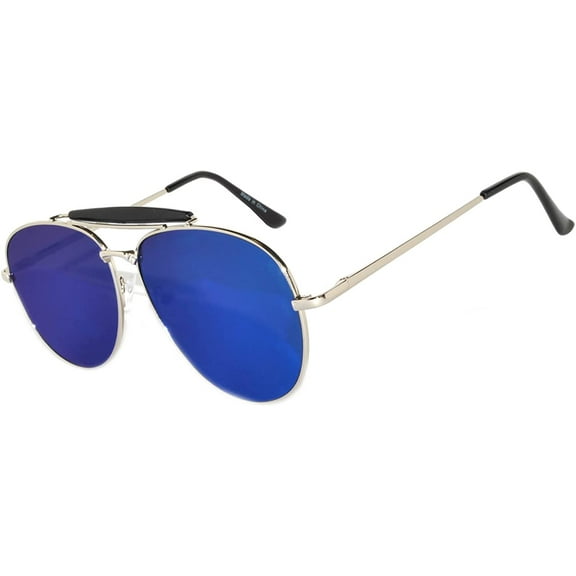 OWL Aviator Sunglasses Silver Metal Frame with Browbar for Men and Women