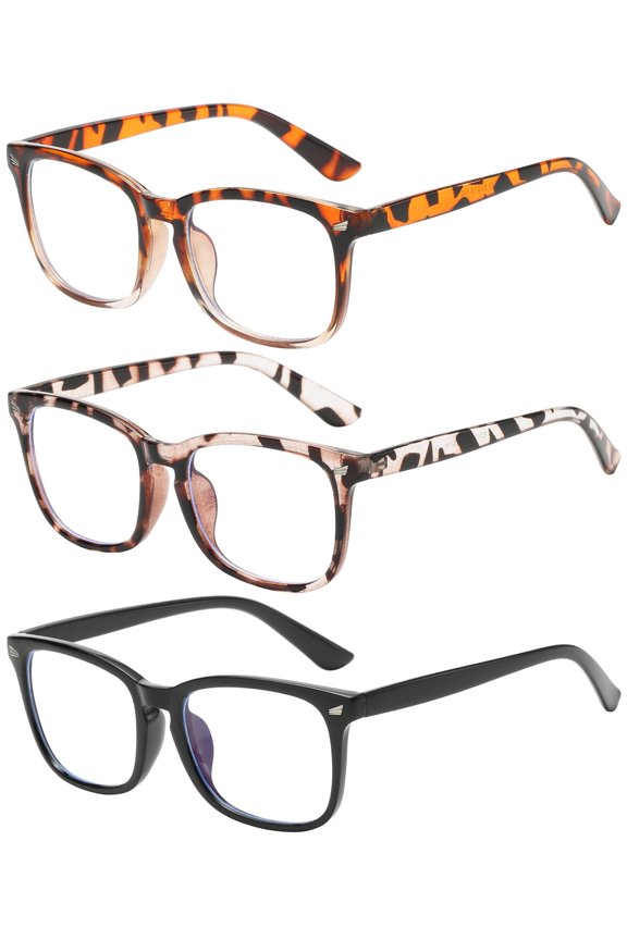 Blue Light Blocking Square Glasses for Adults (3 Pack)