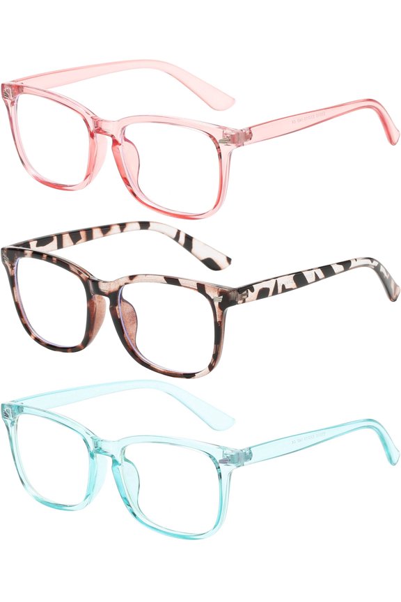 Blue Light Blocking Square Glasses for Adults (3 Pack)