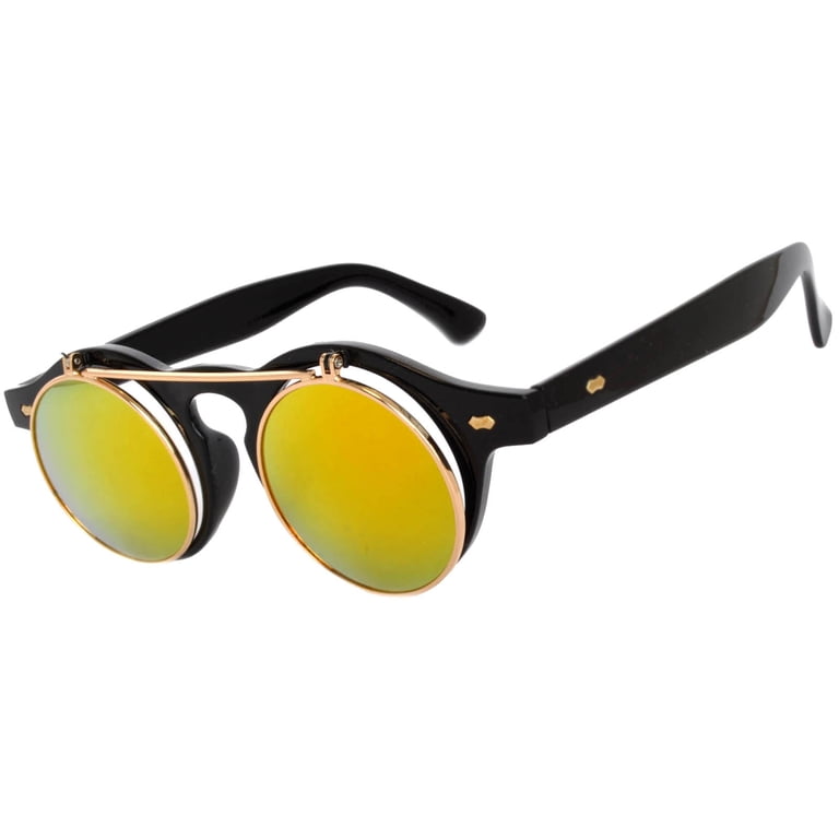 OWL Flip Up Sunglasses Yellow Mirror Round Glasses for Men  display picture 1
