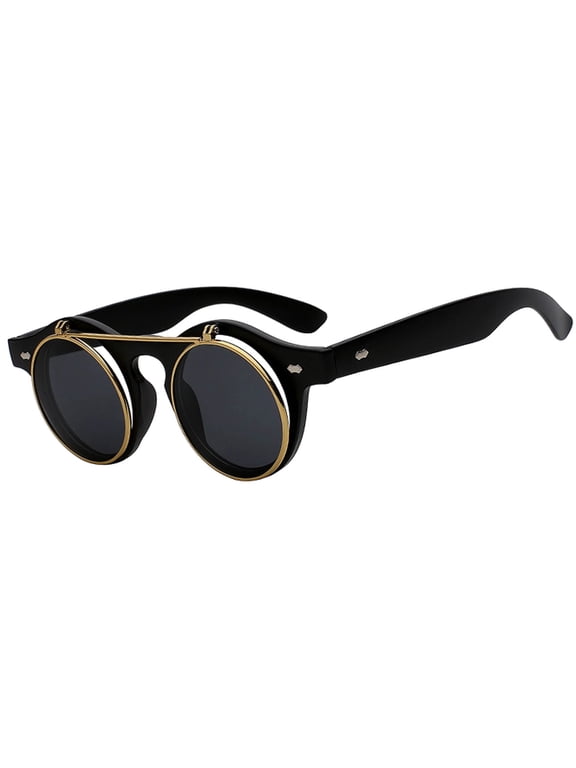 Flip Up Sunglasses in Black Round Glasses for Men and Women