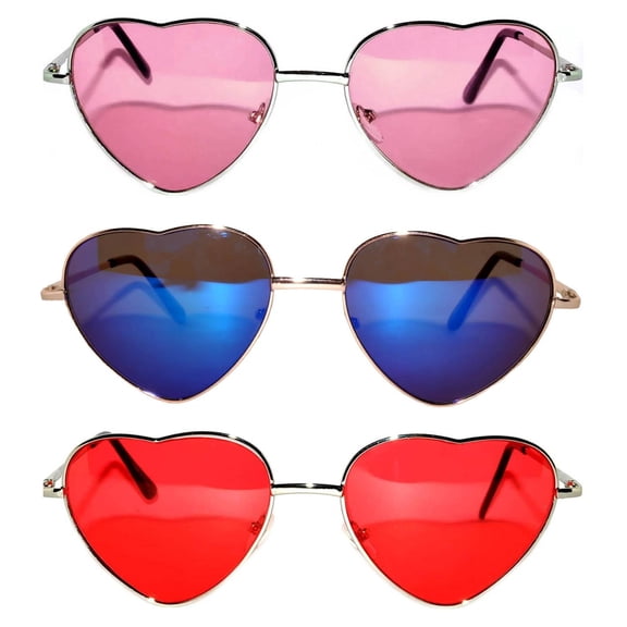 OWL Galentines Heart Glasses for Bachelorette Party Pink Blue Red Lens Metal Frame 3 Pack