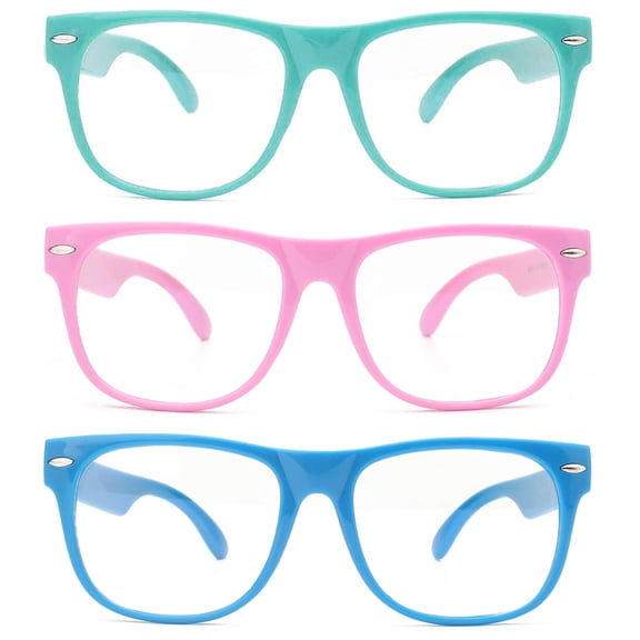 OWL Kids Blue Light Blocking Glasses for Boys & Girls, Clear Lens, Turquoise Baby Pink Blue, 3 Pack