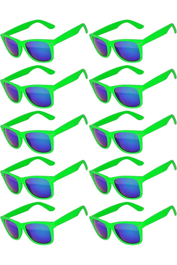 Mirrored Square Sunglasses Womens Mens UV400 Protection Green Sunglasses Bulk (10 Pack)
