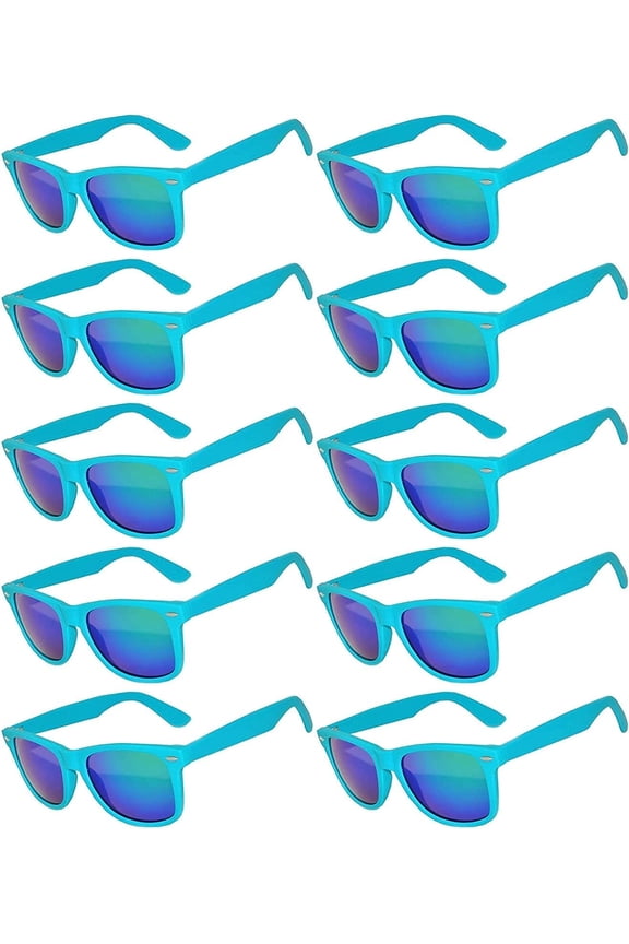 Mirrored Square Sunglasses Womens Mens UV400 Protection Turquoise Sunglasses Bulk (10 Pack)