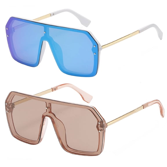 OWL Oversized Sunglasses for Women Men UV400 Lens Flat Mirror Top Rimless Eyewear