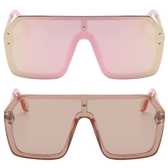 OWL Oversized Sunglasses for Women Men UV400 Lens Top Rimless Eyewear 2Pack