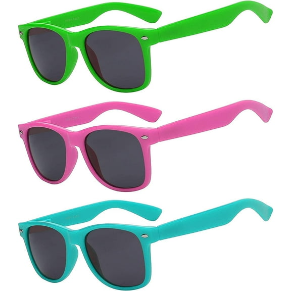 OWL Polarized UV Protection Anti-Glare Kids Fashion Sunglasses, Green Hot Pink Turquoise, 3-Piece