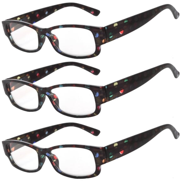OWL Women's Reading Glasses, Black Pattern Frame with Spring Hinges (3 Pack)