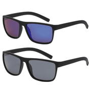 OWL Rectangular Sporty Sunglasses for Men- Polycarbonate & Tinted Glasses- Ideal for Sports Activities - Blue Mirror, Black