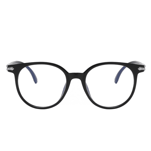 OWL Vintage Round Blue Light Blocking Reading Eyeglasses - Lightweight Frame, Anti Eyestrain UV Glare Filter Eyewear for Women Men - Ideal for Computer, Reading, Gaming, TV, Phones - Black (Shiny)