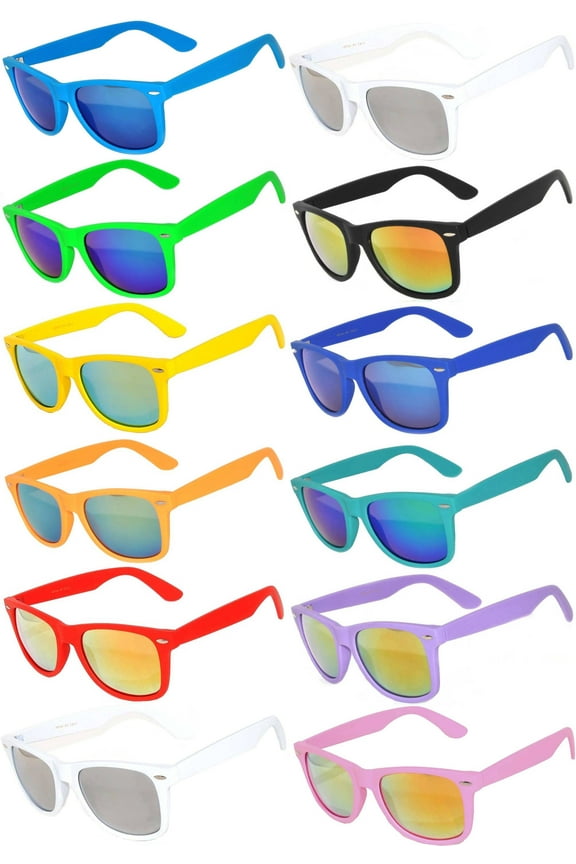 Square Mirrored Sunglasses Mens Womens UV400 Protection Sunglasses Bulk (12 Pack)