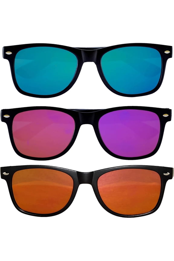 Square Sunglasses Mens Womens UV400 Protection Retro Mirrored Sunglasses (3 Pack)