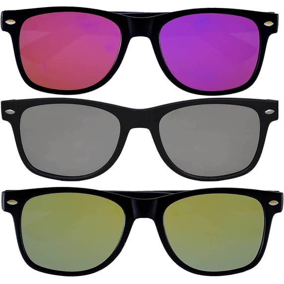 OWL Square Sunglasses Mens Womens UV400 Protection Retro Mirrored Sunglasses (3 Pack)