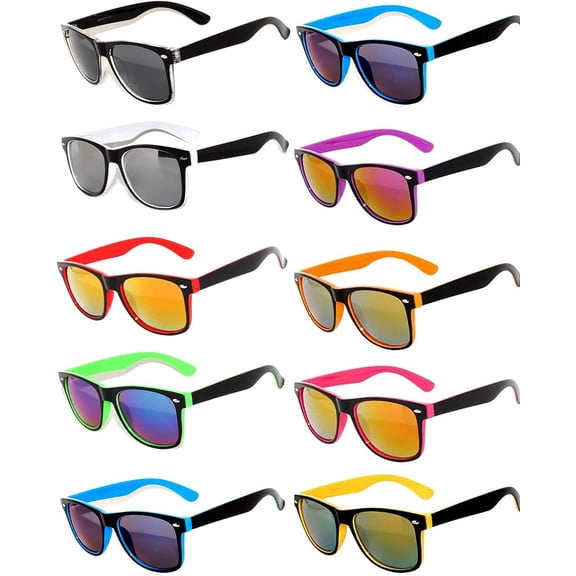 OWL Two Tone Sunglasses for Men Women UV400 Protection Reflective Mirror Sun Glasses Bulk (10 Pack)