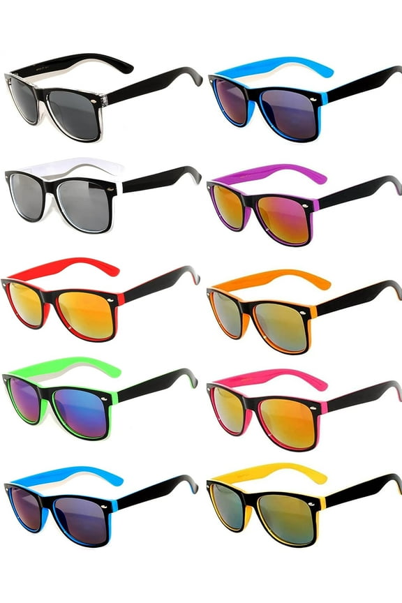 Two Tone Sunglasses for Men Women UV400 Protection Reflective Mirror Sun Glasses Bulk (10 Pack)