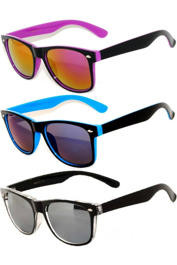 Two Tone Sunglasses for Women Men UV400 Protection Reflective Mirror Sun Glasses (3 Pack)