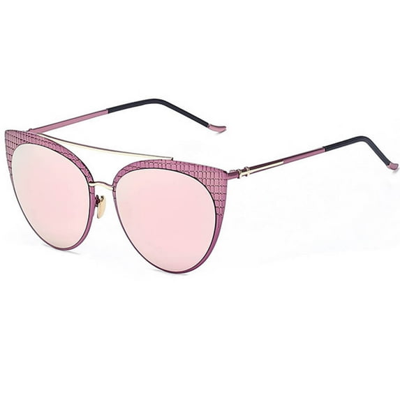 OWL Womens Cat Eye Sunglasses Pink Metal Frame Ladies Mirrored Sun Glasses