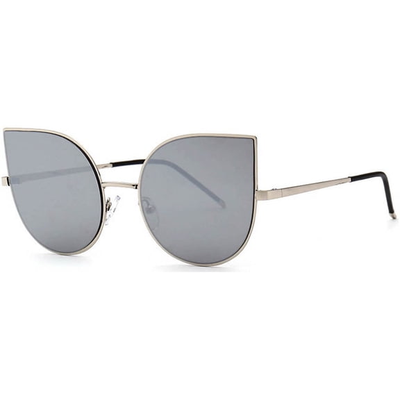 OWL Womens Cat Eye Sunglasses Silver Metal Ladies Mirrored Sun Glasses